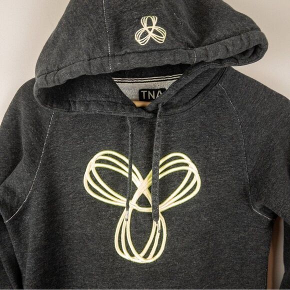 𝅺Aritzia TNA Womens Size Small Gray Neon Green Logo Hoodie Sweatshirt Casual - Picture 3 of 8